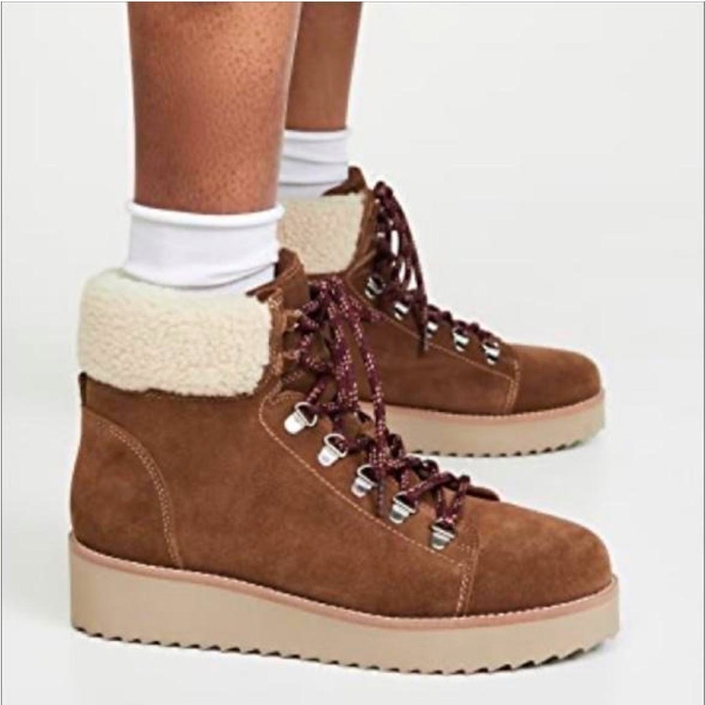 Sam Edelman Faux‎ Shearling Suede Platform Short Boot Franc Toffee